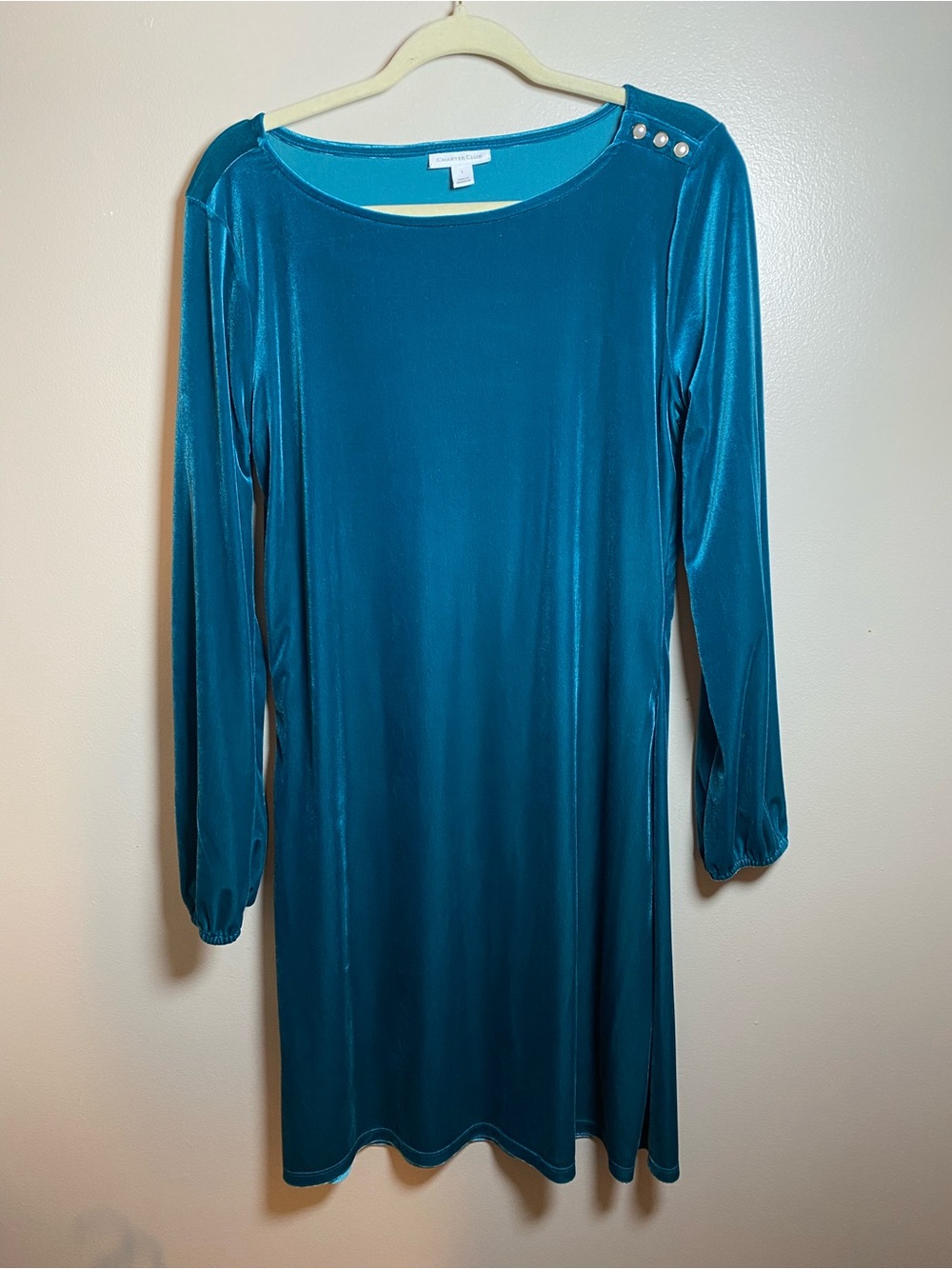 Charter Club Teal Velvet Long-Sleeve Dress Size Large